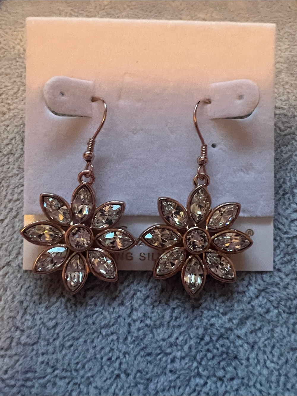 Gold Floral Crystal Drop Earrings - Clear and Gold